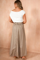 Hattie Khaki Cotton Pleated Midi Skirt