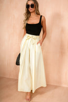 Hattie Soft Yellow Cotton Pleated Midi Skirt