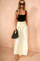 Hattie Soft Yellow Cotton Pleated Midi Skirt