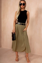 Haven Khaki 2 in 1 Belted Midi Dress