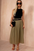 Haven Khaki 2 in 1 Belted Midi Dress