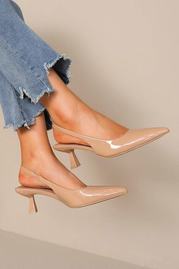 Hayden Nude Patent Slingback Heels – Vavavoom.ie