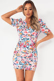 Haylee White Floral Ruched Dress