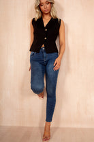 Haylie Black Knit Button Front Top