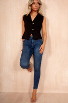 Haylie Black Knit Button Front Top