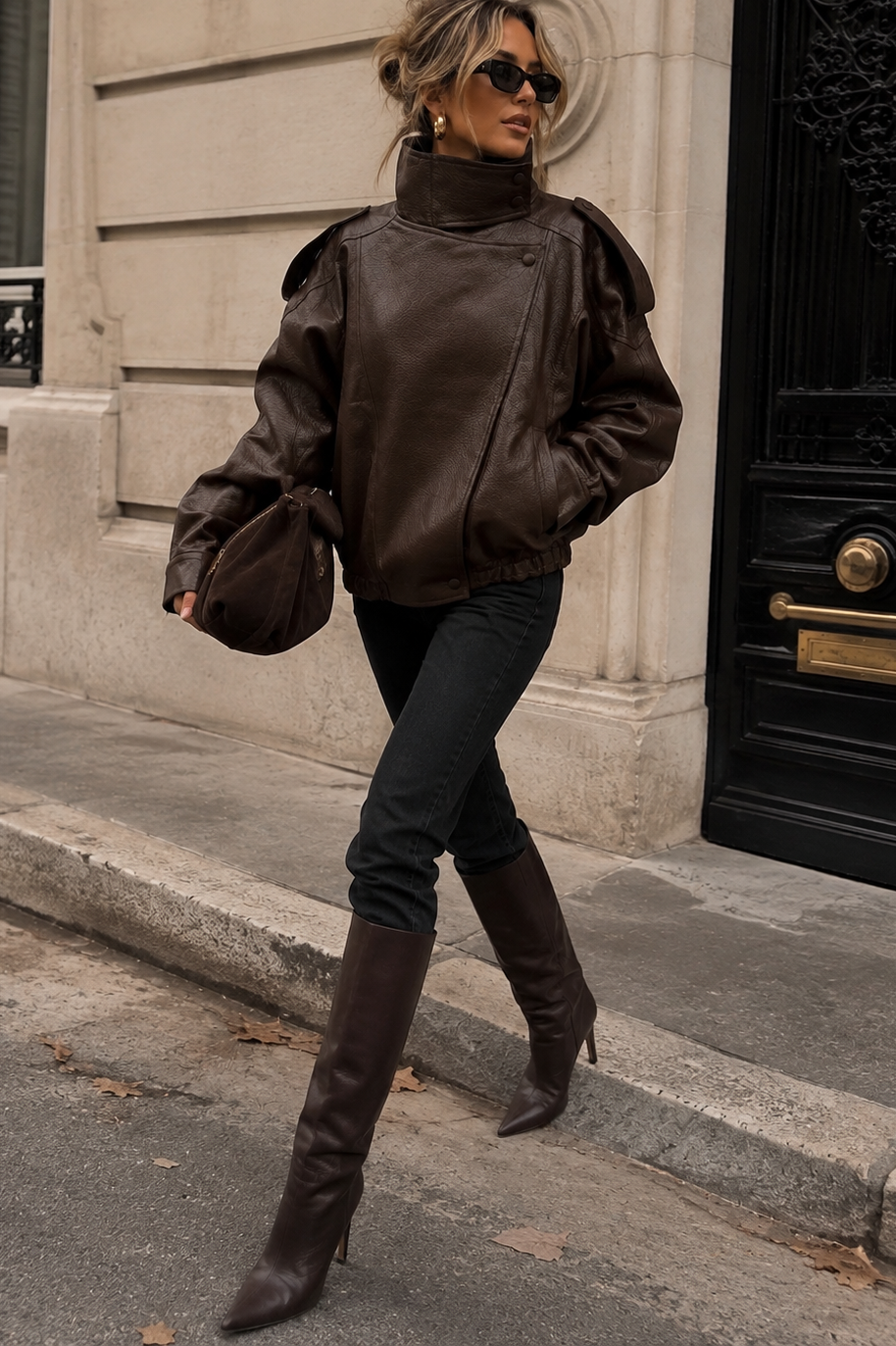 Haylie Chocolate Faux Leather Jacket