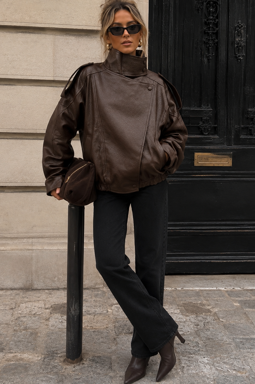 Haylie Chocolate Faux Leather Jacket