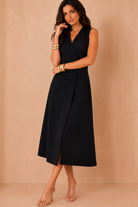 Hazel Black Tailored Sleeveless Midi Dress