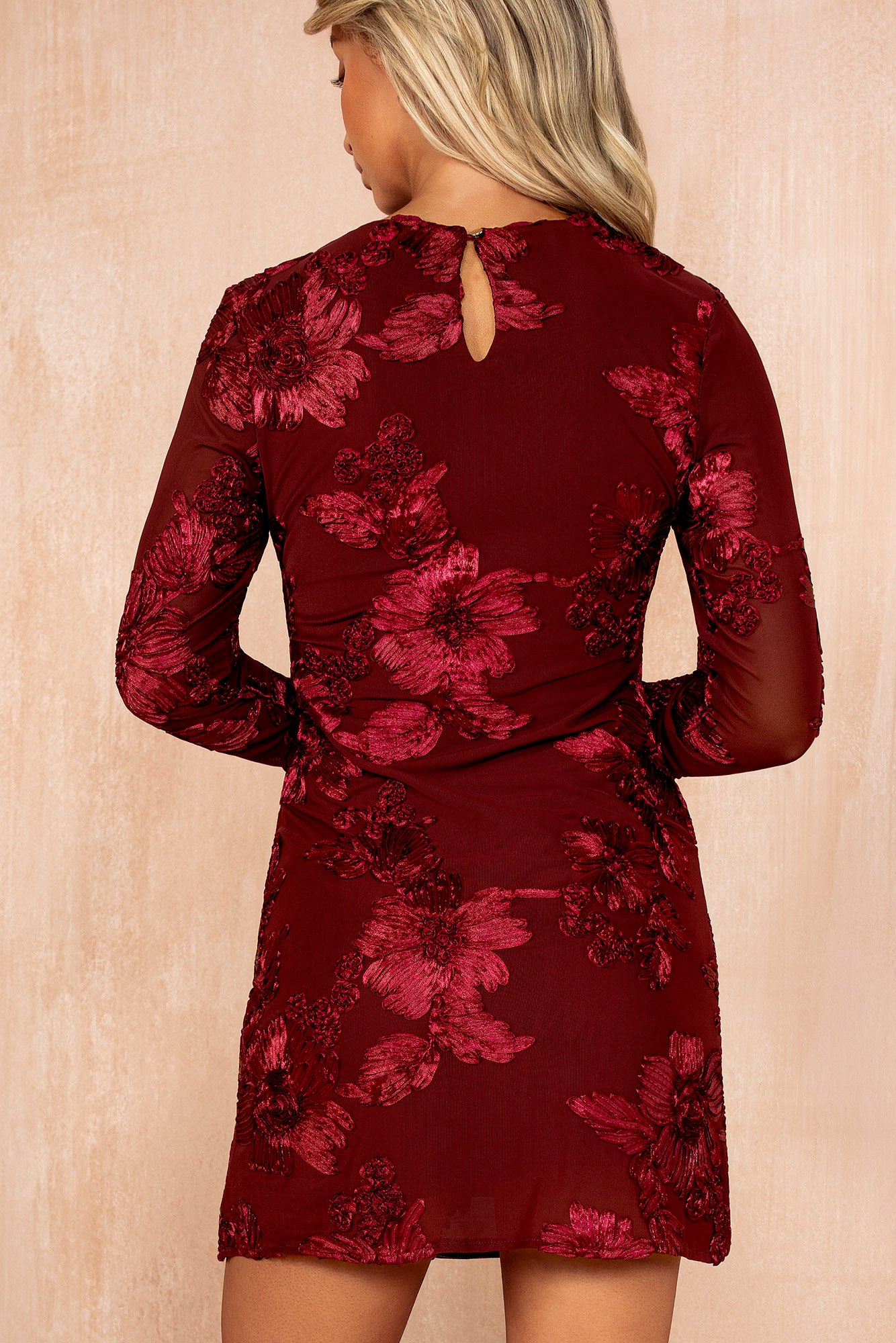 Helen Wine Floral Devore Mini Dress