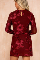 Helen Wine Floral Devore Mini Dress