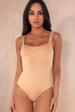 Helena Camel Scoop Neck Slinky Bodysuit