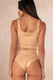 Helena Camel Scoop Neck Slinky Bodysuit