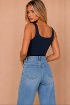 Helena Navy Scoop Neck Slinky Bodysuit