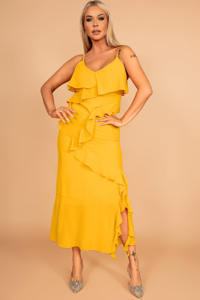 Helene Yellow Chiffon Ruffle Dress