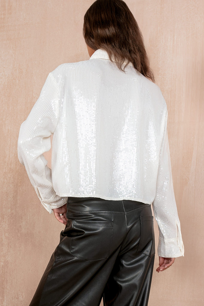 Hendrix Cream Sequin Cropped Shirt