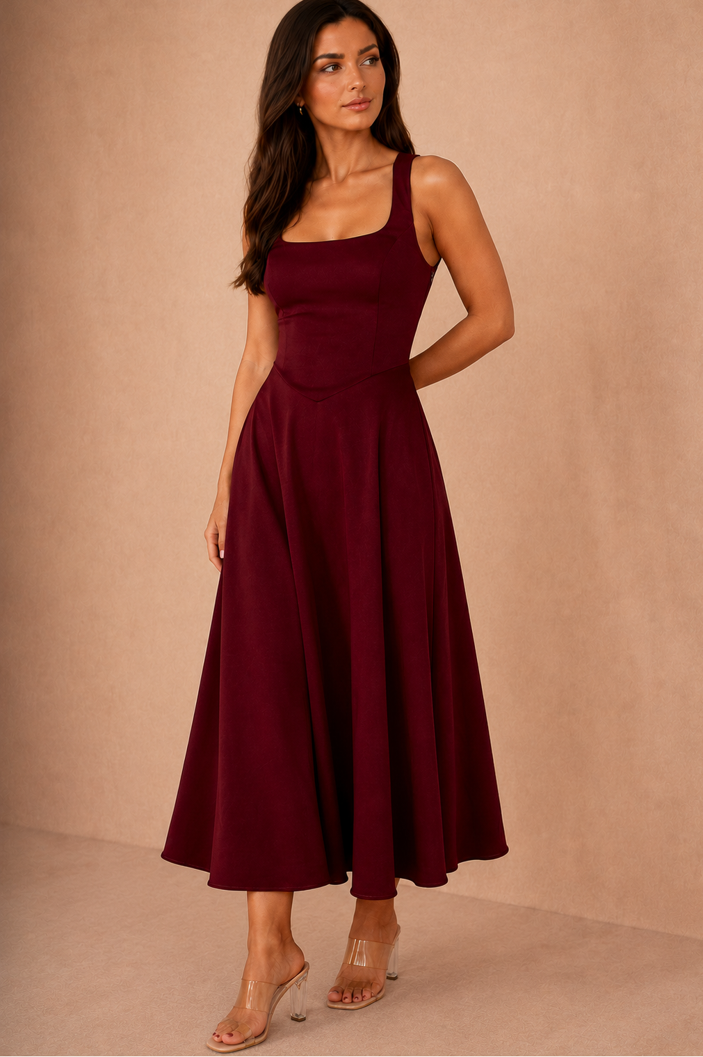 Henley Burgundy Square Neck Scuba Dress
