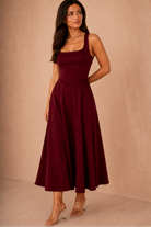 Henley Burgundy Square Neck Scuba Dress