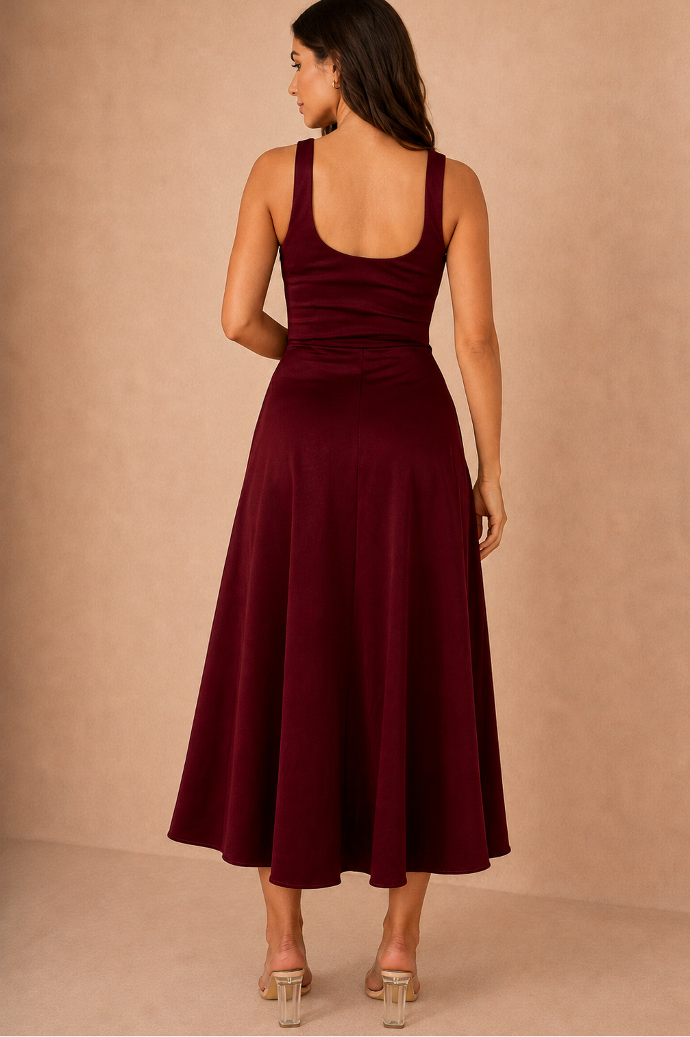 Henley Burgundy Square Neck Scuba Dress