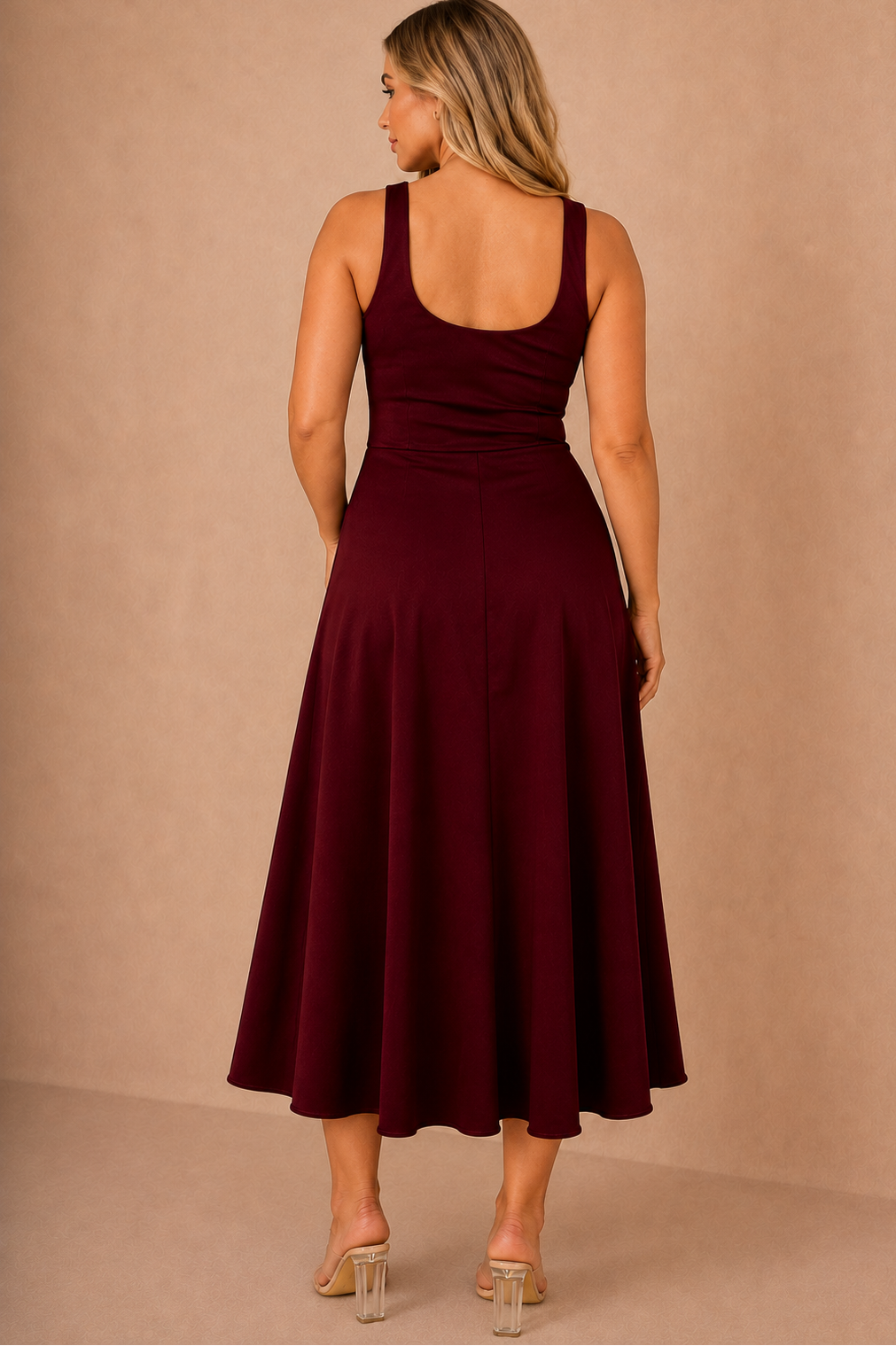 Henley Burgundy Square Neck Scuba Dress