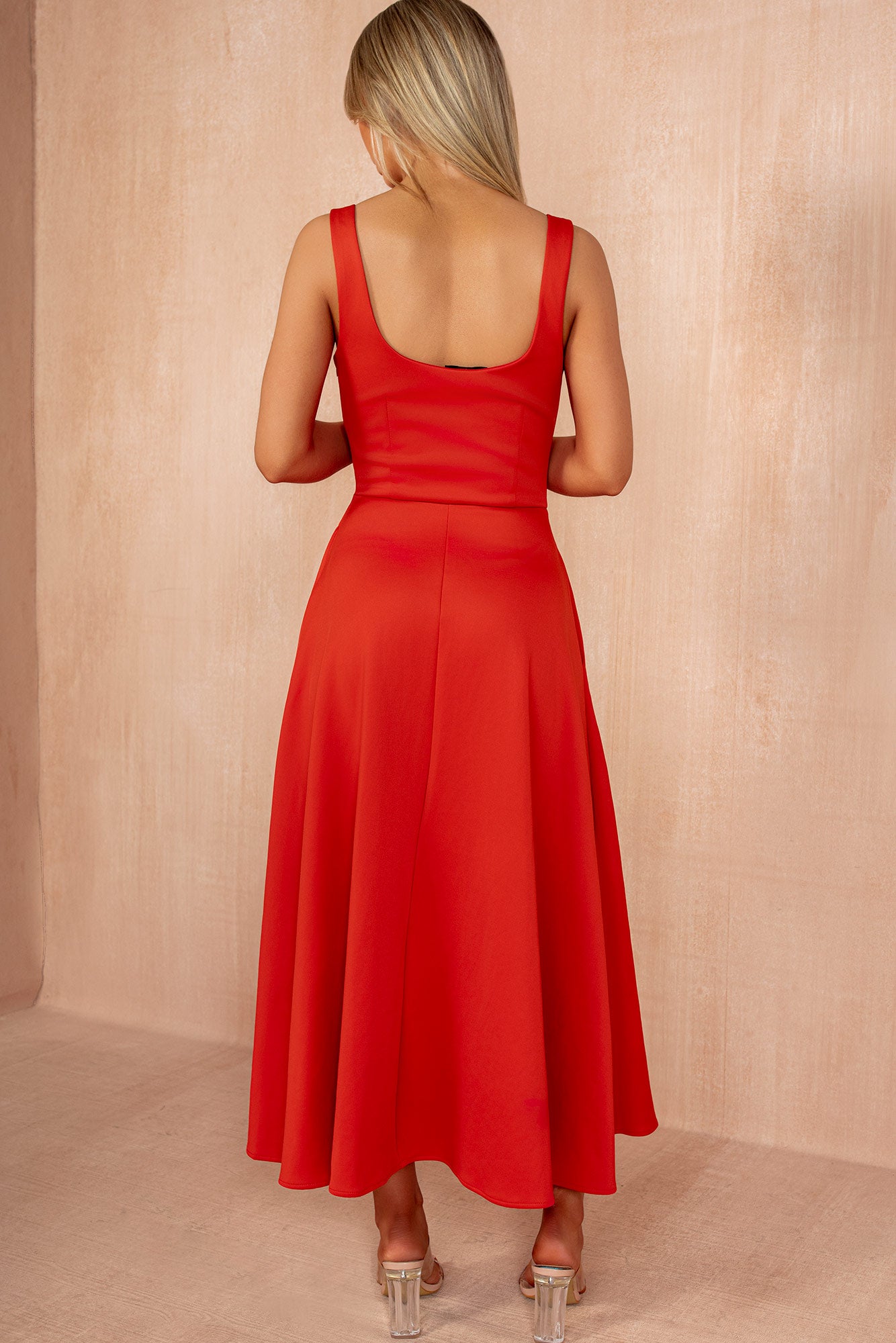 Henley Burnt Orange Square Neck Scuba Dress