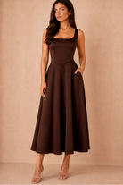 Henley Chocolate Square Neck Scuba Dress
