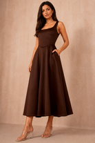Henley Chocolate Square Neck Scuba Dress