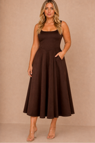 Henley Chocolate Square Neck Scuba Dress
