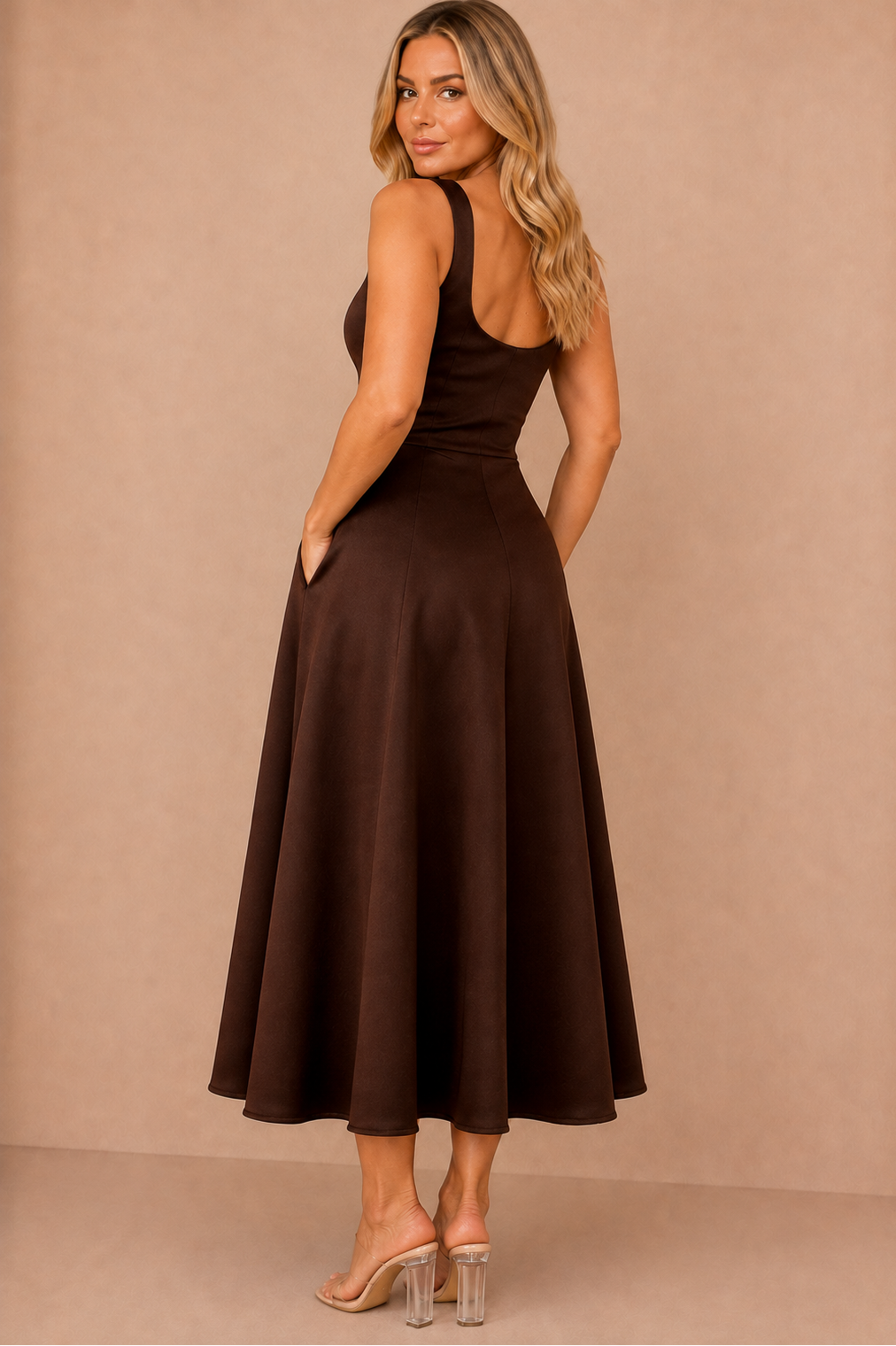 Henley Chocolate Square Neck Scuba Dress