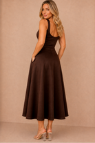 Henley Chocolate Square Neck Scuba Dress