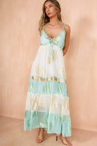 Henrietta Mint and Gold Metallic Boho Dress