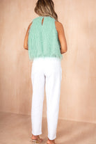 Henrietta Mint Tassel Sleeveless Top