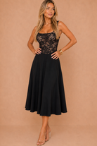 Hermione Black 2 in 1 Contrast Lace A-Line Midi Dress