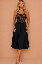 Hermione Black 2 in 1 Contrast Lace A-Line Midi Dress