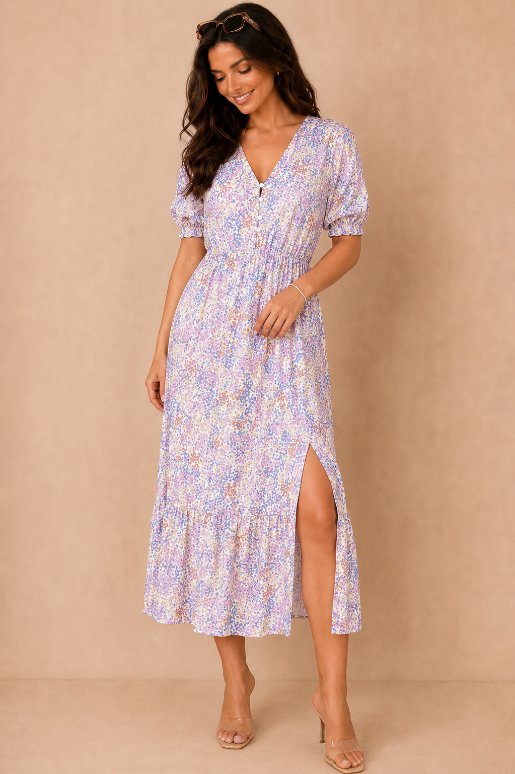 Hilda Lilac Ditsy Print Midi Dress