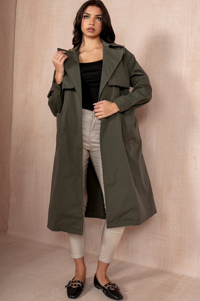 Khaki belted coat best sale