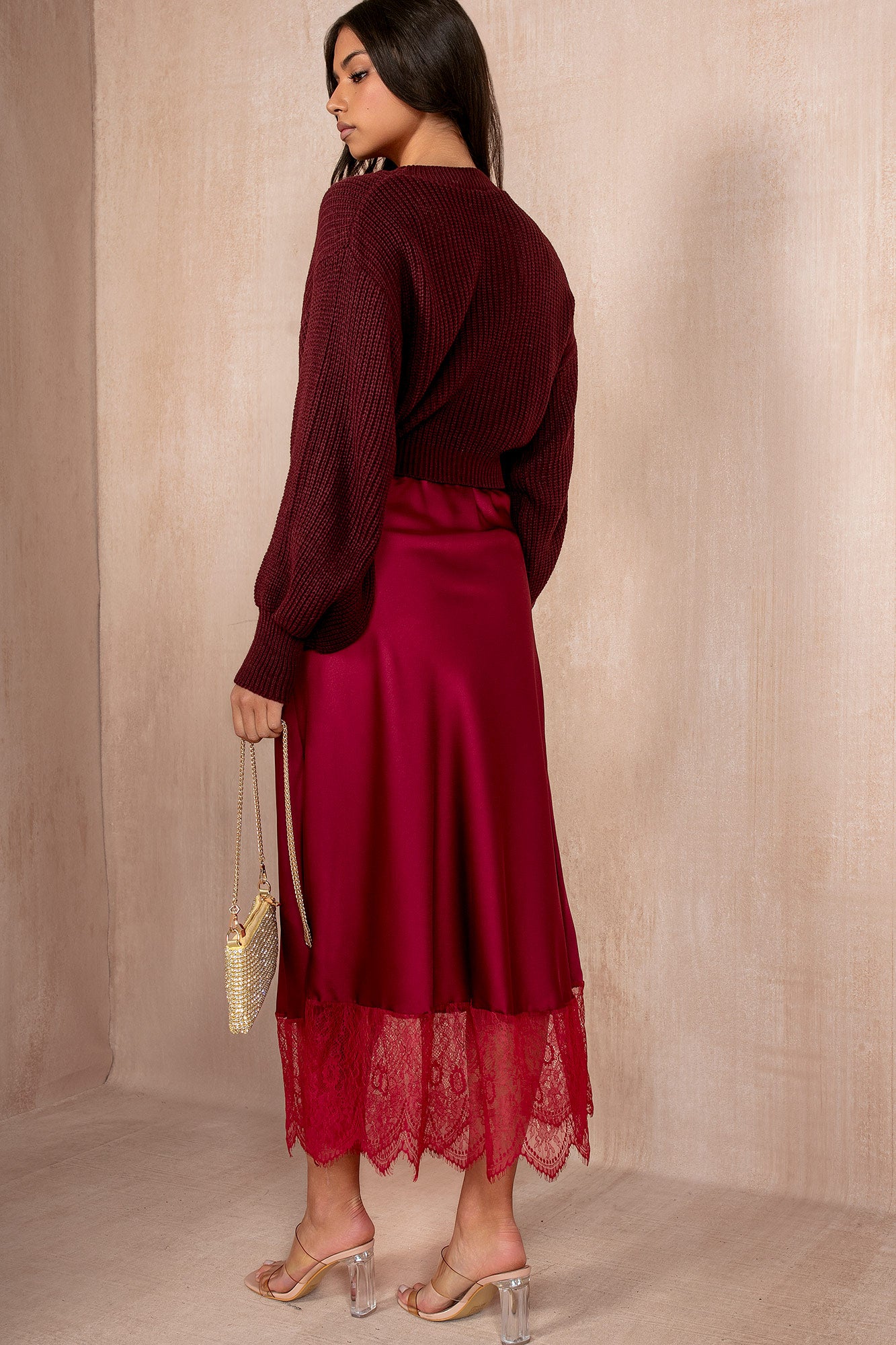 Hydee Burgundy Satin Skirt