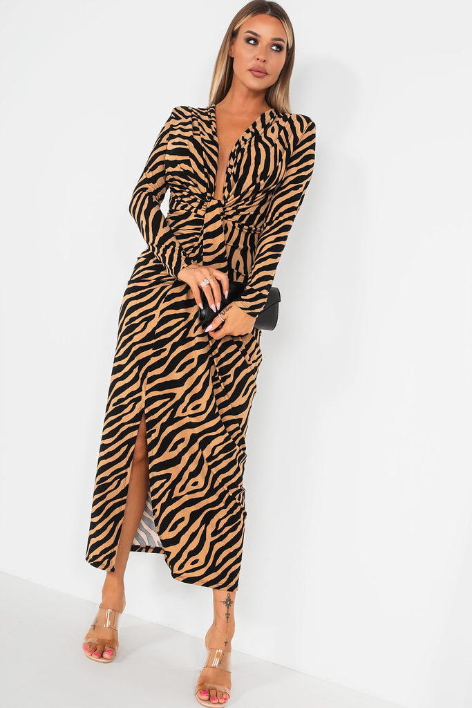 Ida Camel Zebra Print Dress