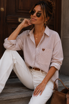 Ida Caramel Striped Heart Print Shirt