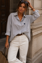 Ida Navy Striped Heart Print Shirt