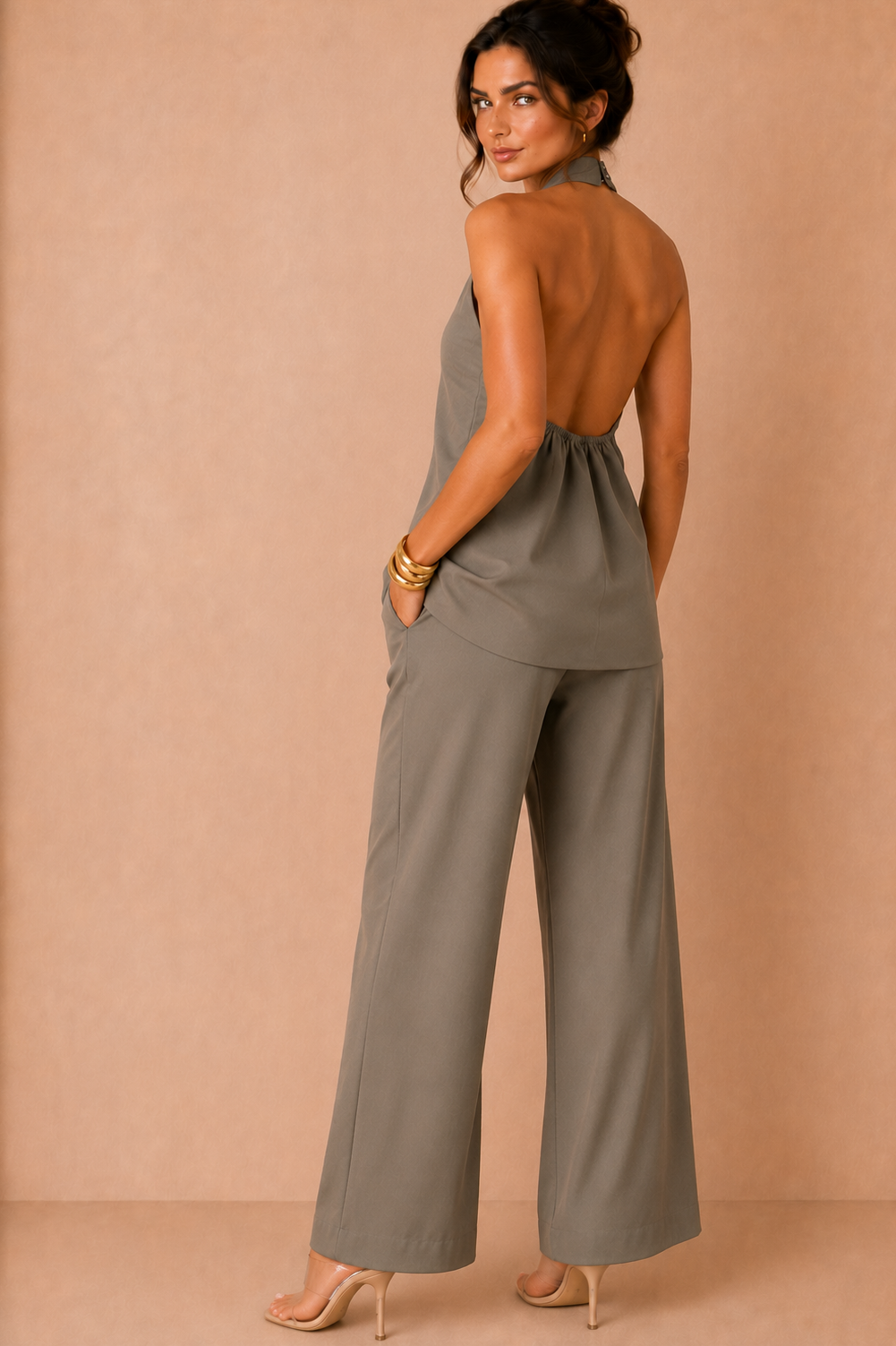 Imari Khaki Wide Leg Trousers