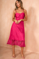 Imogen Fuchsia Satin Lace Dress