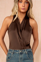 Inaya Chocolate Satin Wrap Bodysuit