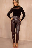India Burgundy Leather Look Paperbag Trousers