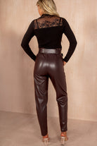 India Burgundy Leather Look Paperbag Trousers