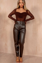 India Chocolate Leather Look Paperbag Trousers