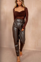 India Chocolate Leather Look Paperbag Trousers