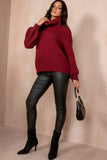 Inga Burgundy Knit Roll Neck Jumper