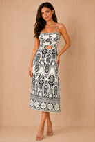 Irena Black And White Border Print Midi Dress