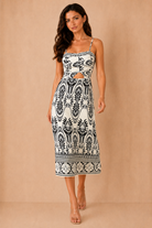 Irena Black And White Border Print Midi Dress