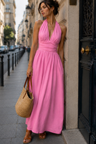 Irina Pink Linen Halterneck Maxi Dress